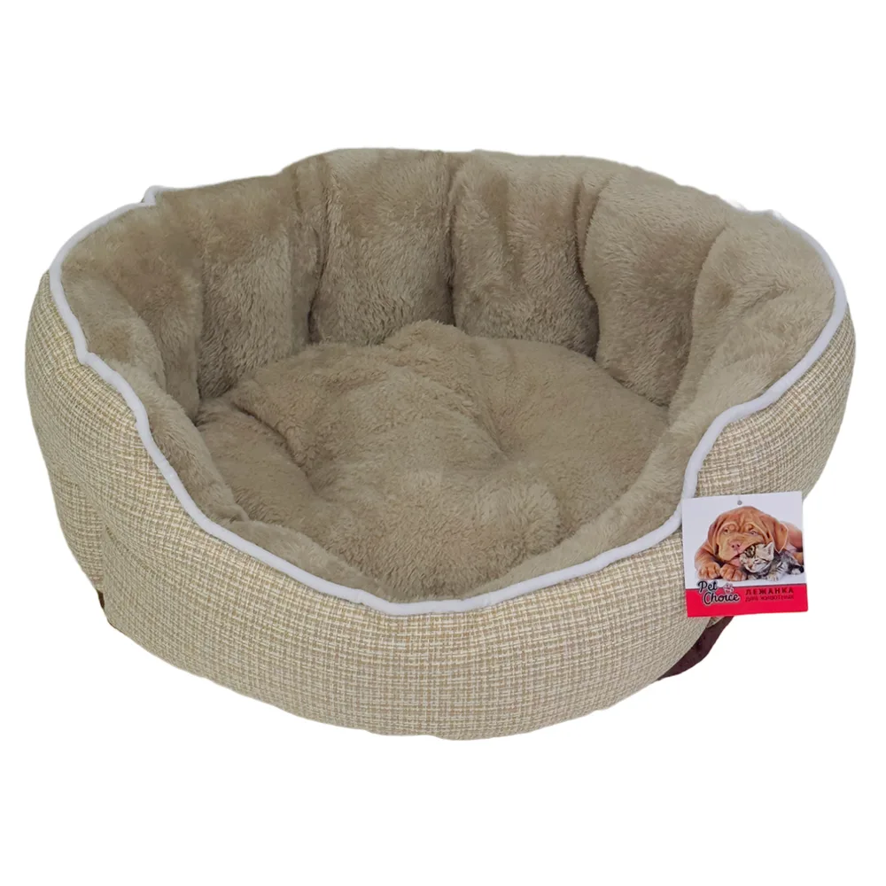 Лежак с бортом 53 × 47 × 18 см, меховой, съемная подушка, бежевый — PetChoice 9255-2003D