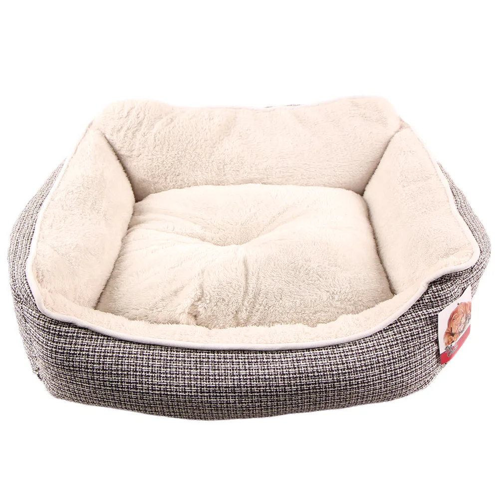Лежак с бортом 60 × 50 × 21 см, меховой, съемная подушка, серый — PetChoice 9269-2005C