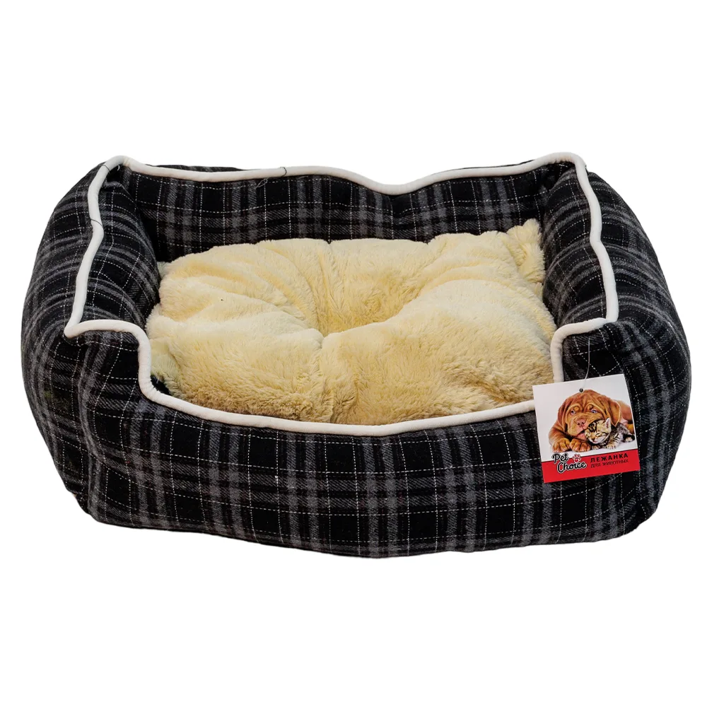 Лежак с бортом 52 × 41 × 16 см, съемная меховая подушка, мелкая клетка — PetChoice 9315-2003D