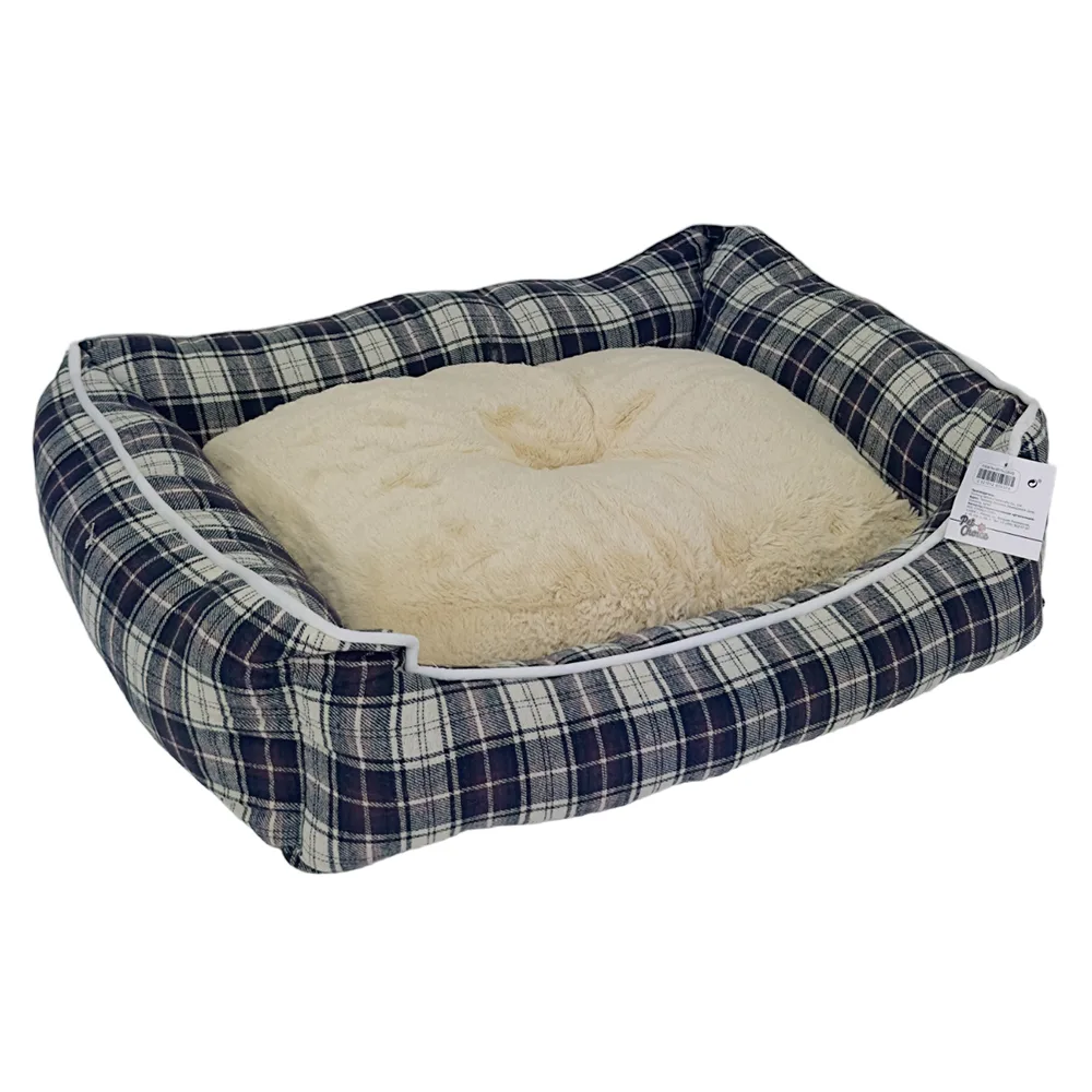 Лежак с бортом 52 × 41 × 16 см, съемная меховая подушка, крупная клетка — PetChoice 9315-2004D