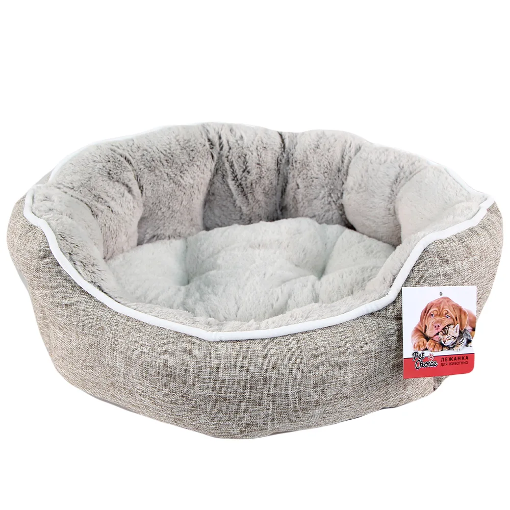 Лежак с бортом 48 × 42 × 17 см, меховой, съемная подушка, серый — PetChoice 9360-2001E