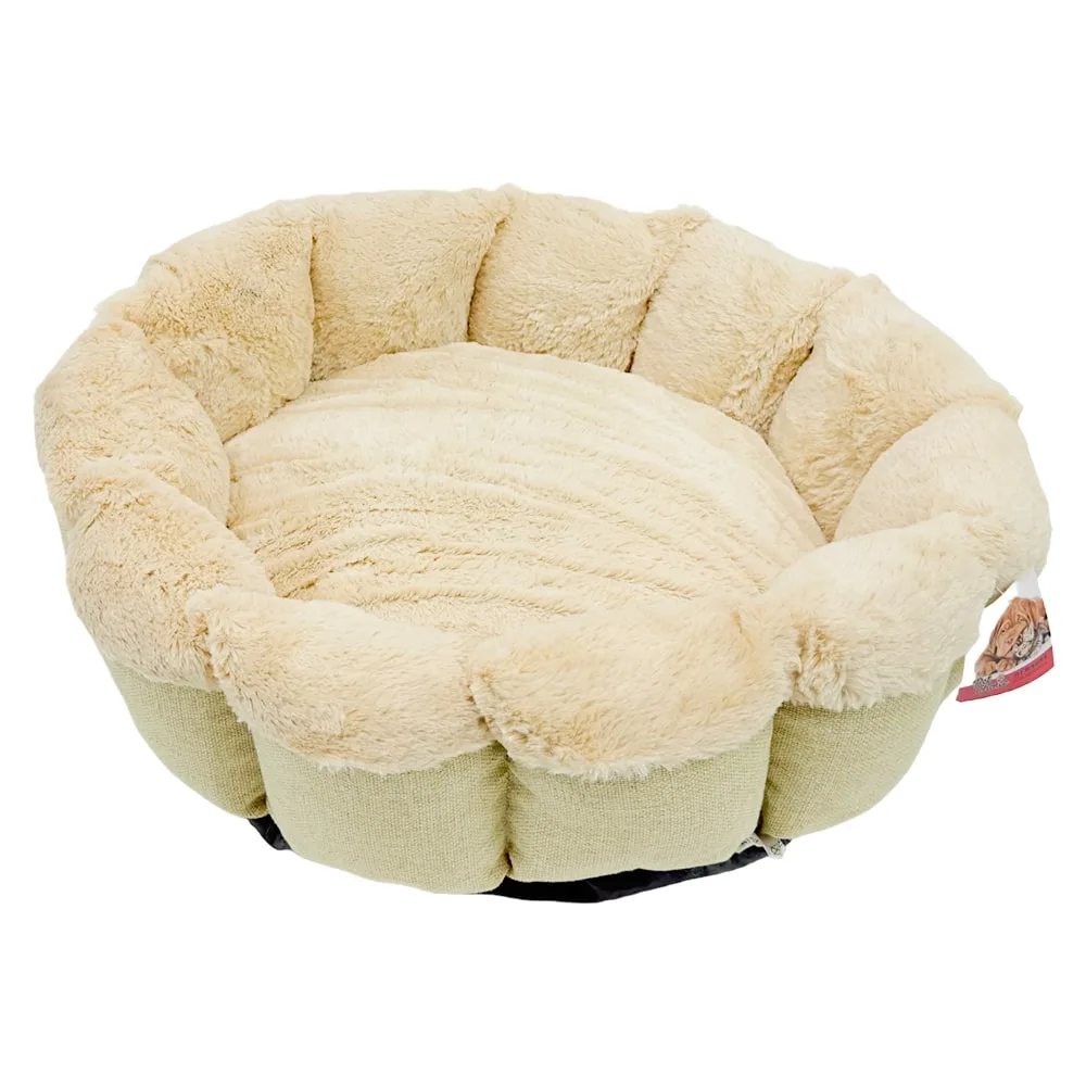 Лежак для собак и кошек, круглый с бортом 50 × 50 × 15 см, меховой, кремовый — PetChoice 9371-2001D