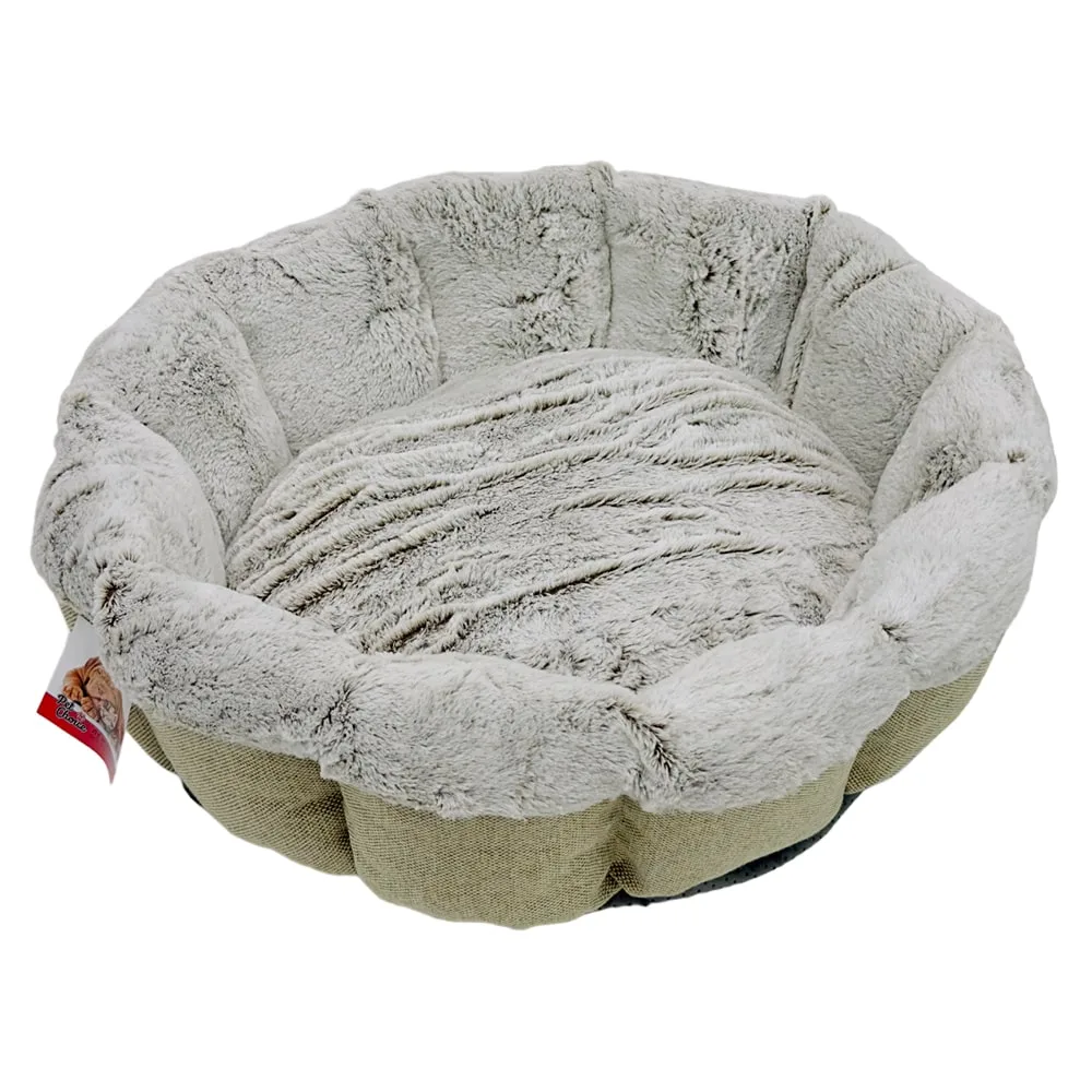 Лежак для собак и кошек, круглый с бортом 50 × 50 × 15 см, меховой, серый — PetChoice 9371-2003D