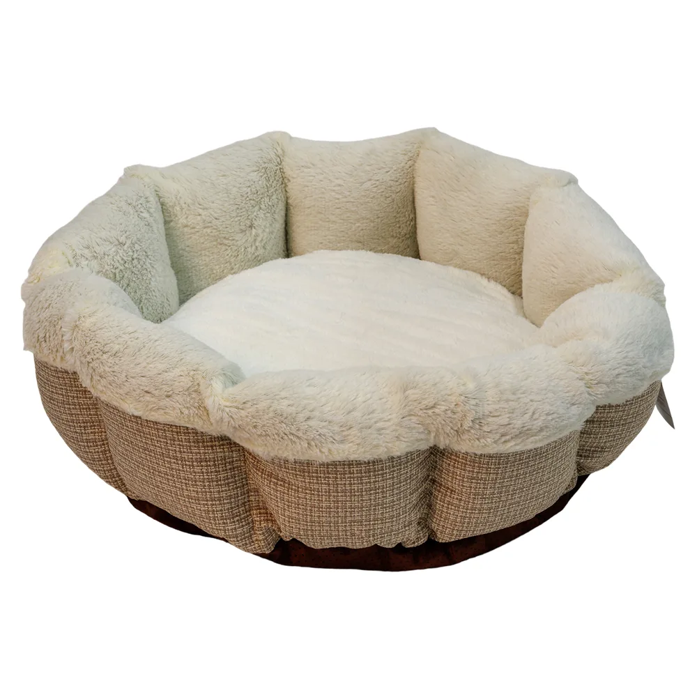 Лежак для собак и кошек, круглый с бортом 60 × 60 × 17 см, меховой, белый — PetChoice 9372-2001B