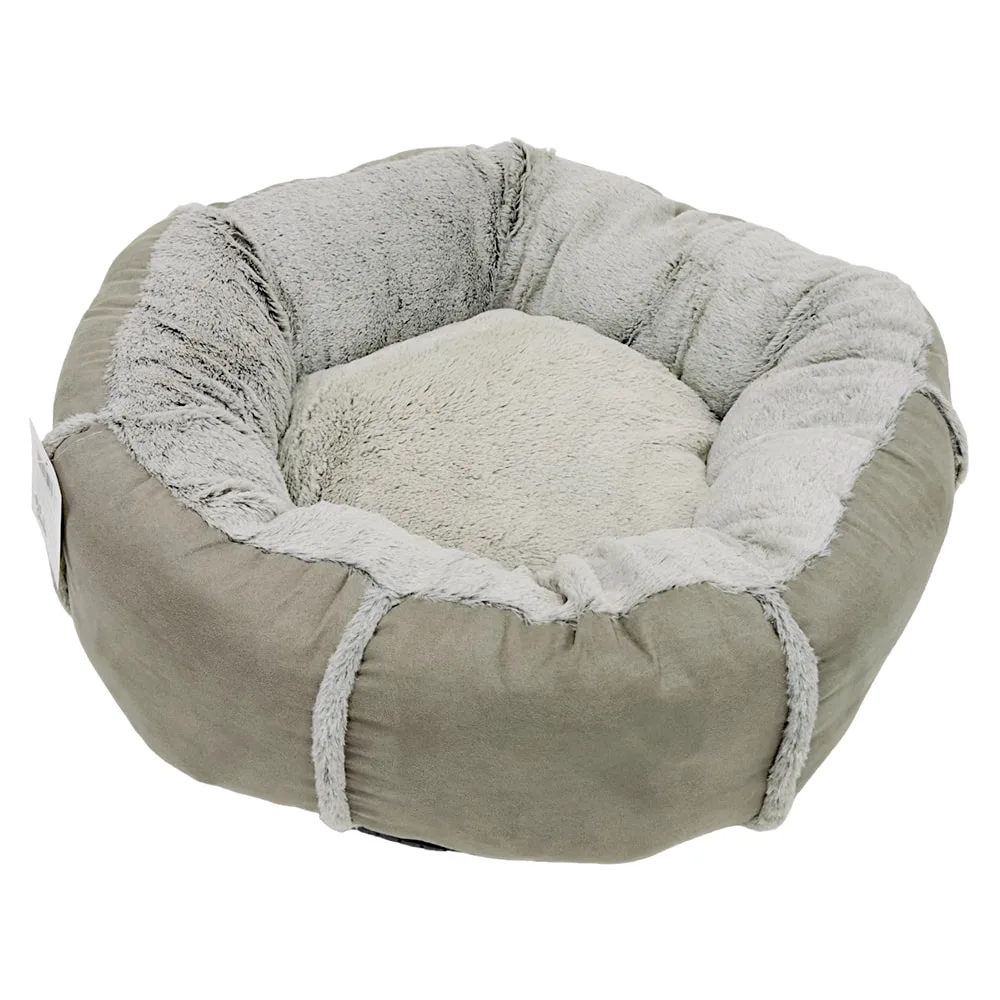 Лежак подушка для собак и кошек, круглый 56 × 56 × 15 см, меховой, серый — PetChoice 9414-2009D