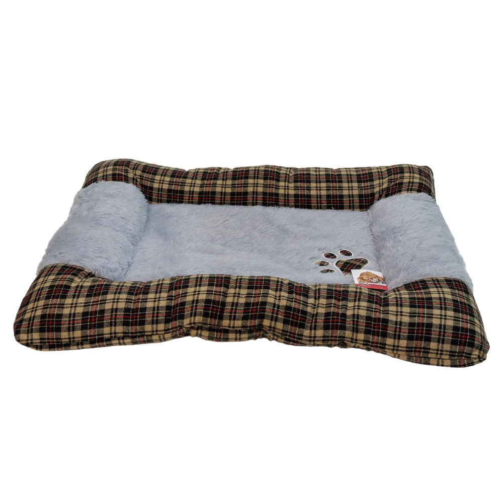 Лежанка матрас для собак 75 × 55 × 8 см, серый, клетка коричневая с красным — PetChoice E7011-1613D