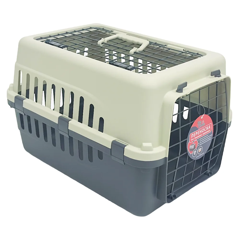Переноска Safari Range 50 × 35 × 32 см для кошек и собак с металлической верхней решеткой, серый — PetChoice HC014A-L50G
